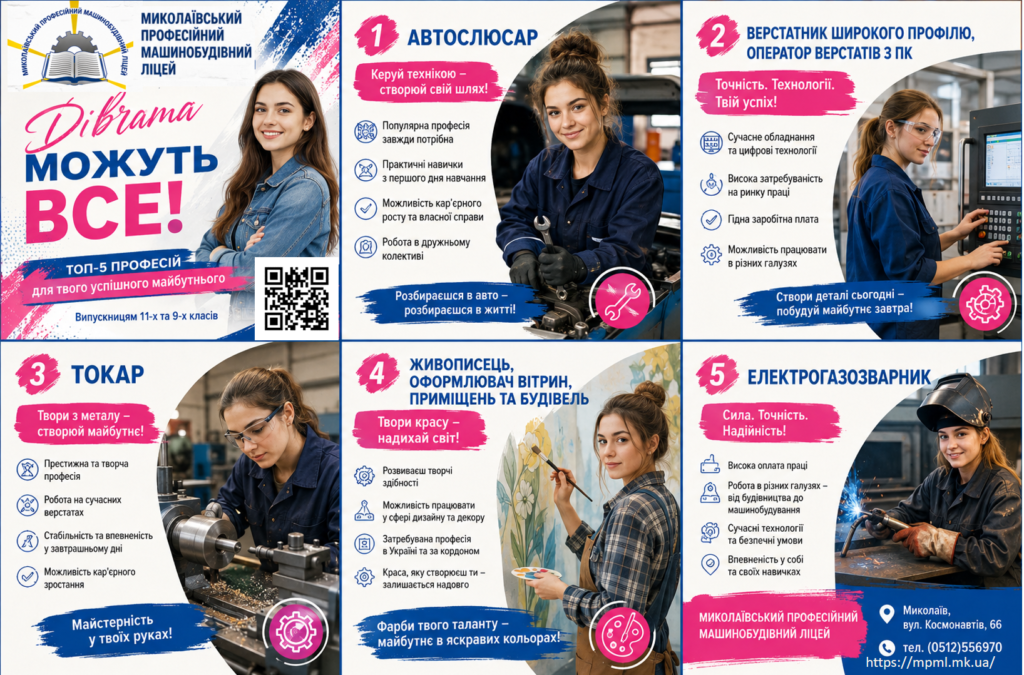 Дівчата можуть все! Обирай професію, яка відкриє шлях до успіху